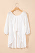 White Eyelet Patchwork High Low Hem V Neck Oversized Top